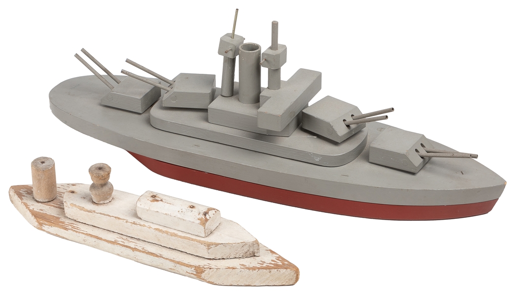  [FOLK ART] (American, 20th Century). Battleship and Ship. T...