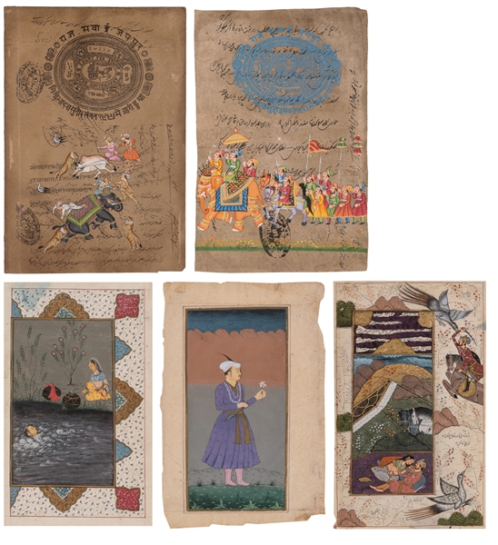  [PAINTING] Five Indian / South Asian Miniature Paintings. I...