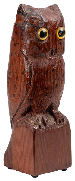  ARTIST UNKNOWN (American, 20th century). Carved Owl with Gl...