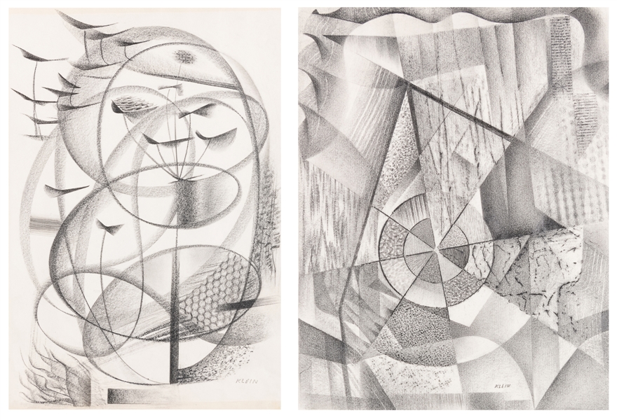 KLEIN, Medard (American, 1905-2002) Untitled (Abstractions). Two Works. Circa 1940s. Graphite on paper.