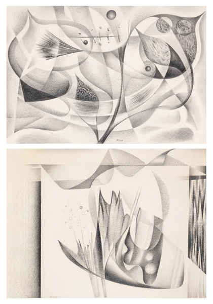 KLEIN, Medard (American, 1905-2002) Untitled (Abstractions). Two Works. Circa 1940s. Graphit