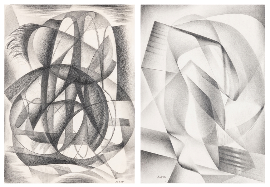 KLEIN, Medard (American, 1905-2002) Untitled (Abstractions). Two Works. Circa 1940s. Graphite on paper.