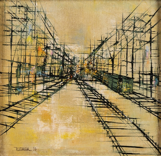  NIERMAN, Leonardo (Mexican, 1932-2023) Railroad. 1959. Oil ...