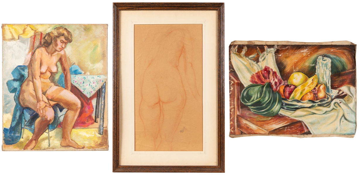 WELLS, Albert (American, 1920-2001). Three Works by Albert Wells. “Untitled Nude Painting”. Twentieth century