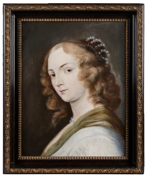  ARTIST UNKNOWN (19th century). Woman with Pearls in her Hai...