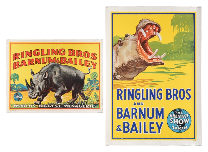  Ringling Bros. and Barnum & Bailey. Pair of Posters, Hippo ...