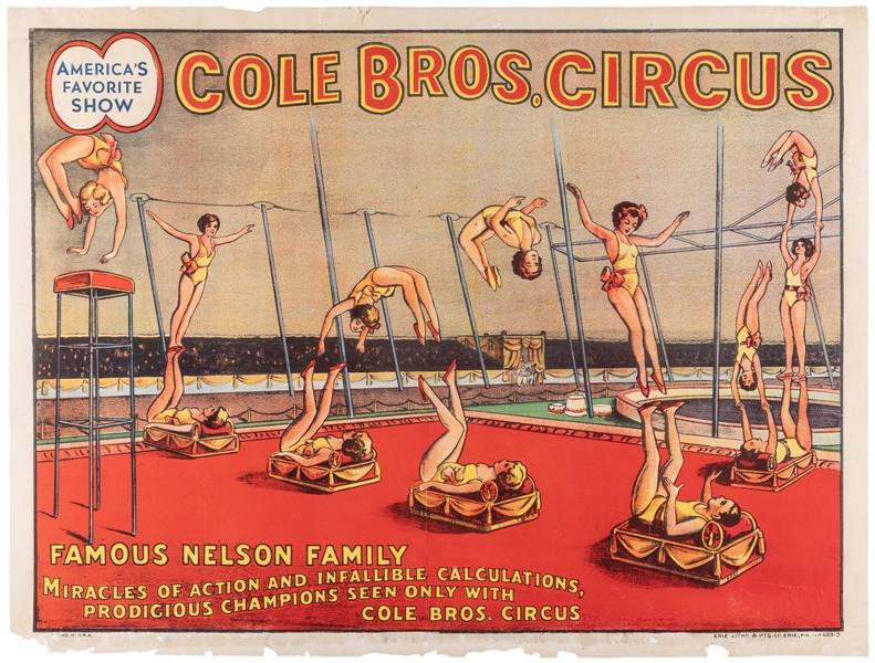  Cole Bros. Circus / Famous Nelson Family. Erie Litho Co., c...