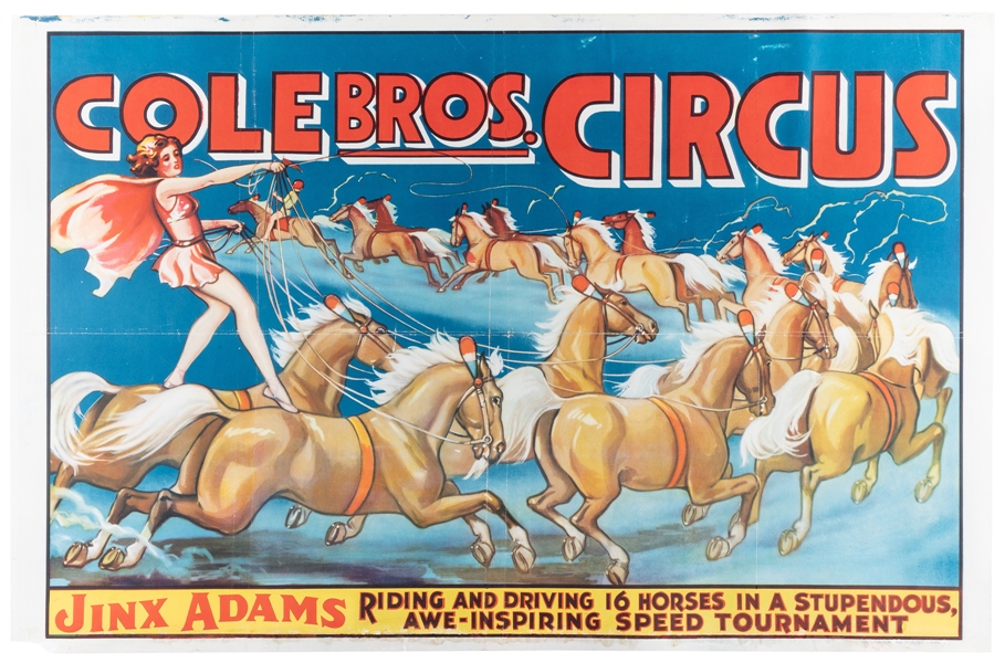  Cole Bros. Circus / Jinx Adams. Erie Litho Co., ca. 1940s. ...