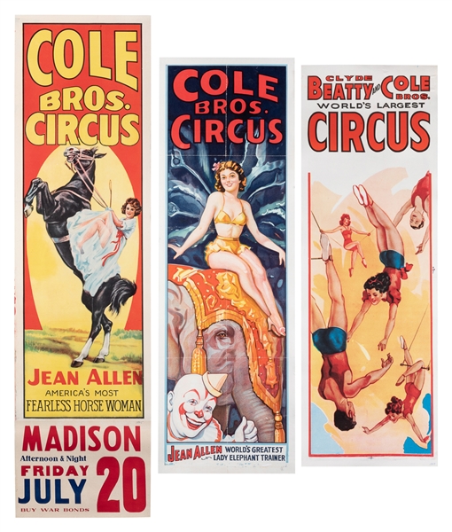  Group of 3 Cole Bros. Circus Panel Posters. Circa 1940s/60s...