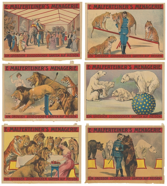  E. Malferteiner’s Menagerie. Group of 7 posters. Hamburg: A...