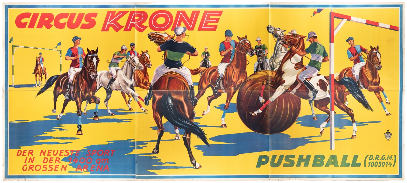  Circus Krone Pushball on Horseback Billboard Poster. [Berli...