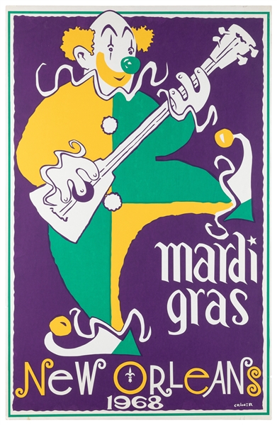  CRINER. Mardi Gras Clown Poster. New Orleans, 1968. Silkscr...