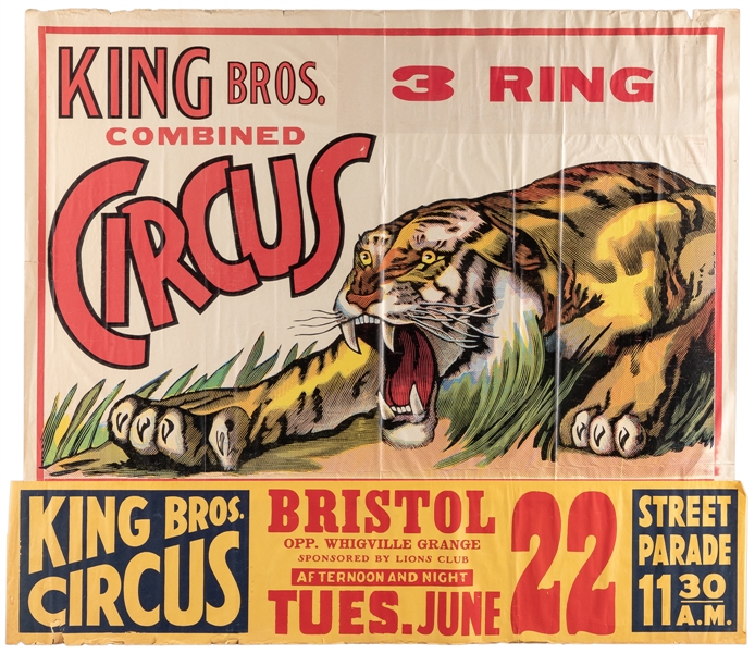  King Bros. Combined 3 Ring Circus. Circa 1960s. Color poste...