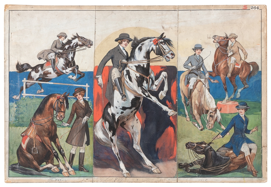  [POSTER MAQUETTE]. Horse Dressage. 1930s. Gouache and penci...