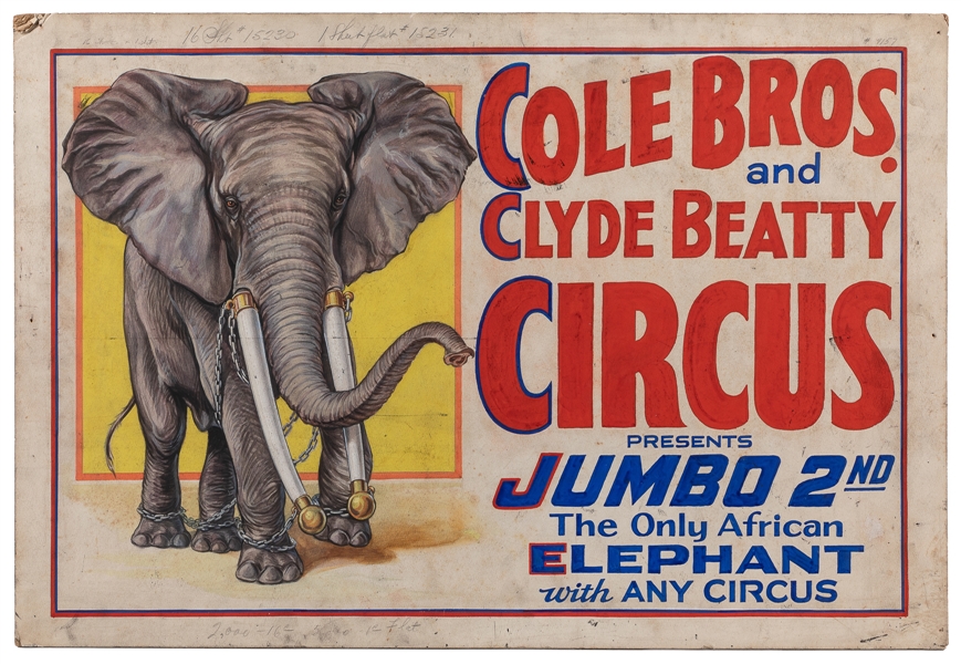  [POSTER MAQUETTE]. Cole Bros. and Clyde Beatty Circus / Jum...