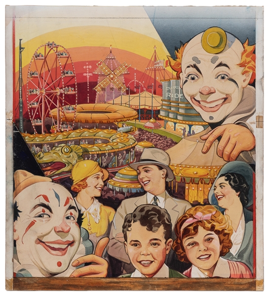  [POSTER MAQUETTE]. Carnival Scene with Clowns. [Erie Litho ...