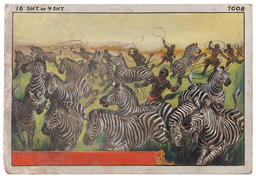  [POSTER MAQUETTE]. Zebra Lasso Scene. [Circa 1930s]. Gouach...