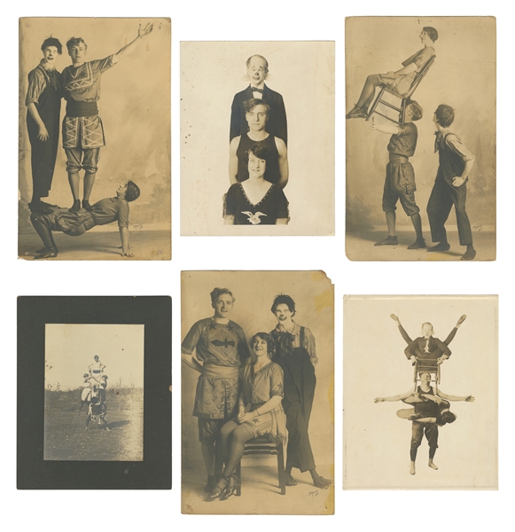  [NOVELTY ATHLETES / ACROBATS]. Collection of photos and eph...