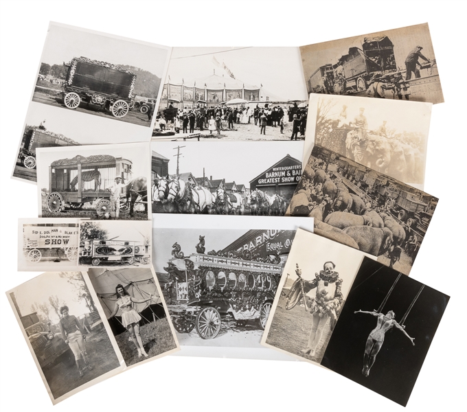  Two albums of American circus photographs and snapshots. Ci...