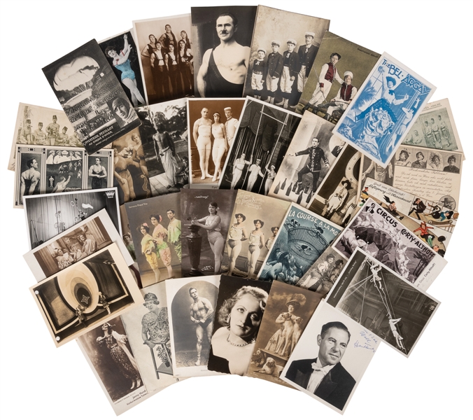  [CIRCUS & VARIETY ARTISTS]. Large lot of postcards and phot...