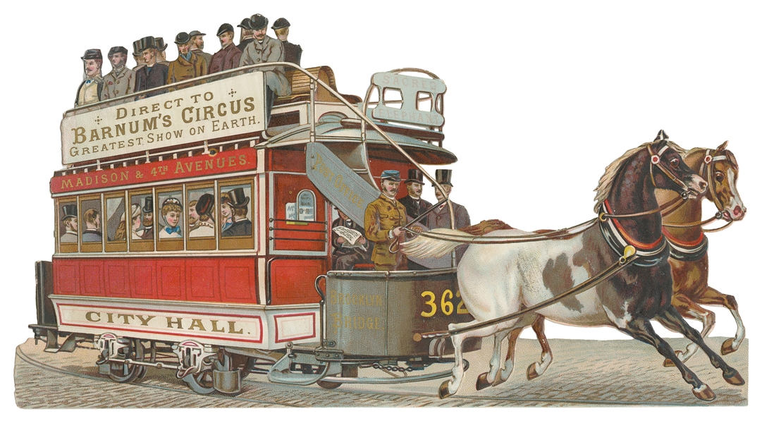 Barnum’s Circus Large Die-Cut Trolley. Circa 1870s-80s. 