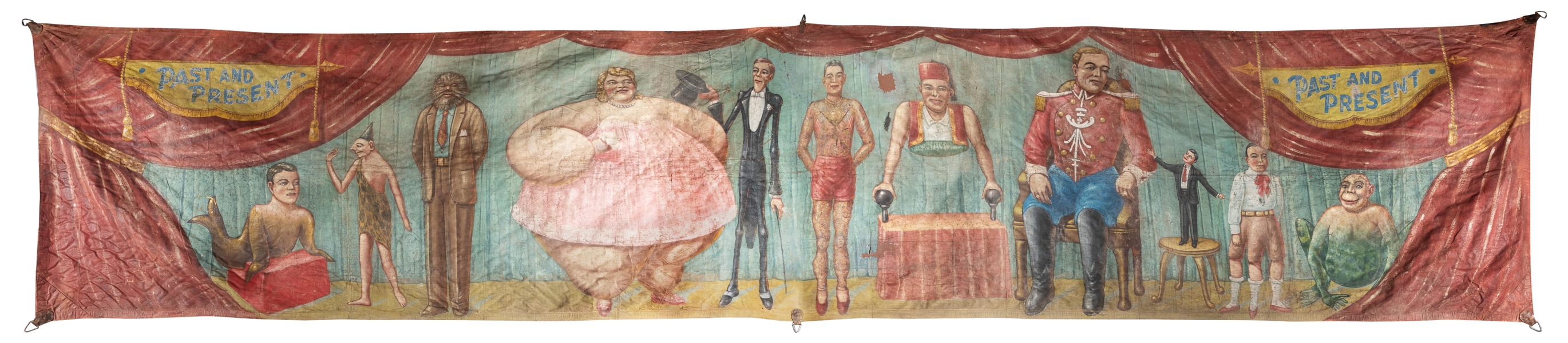  CALDWELL, E.H. Past and Present Freaks Sideshow Banner. Los...