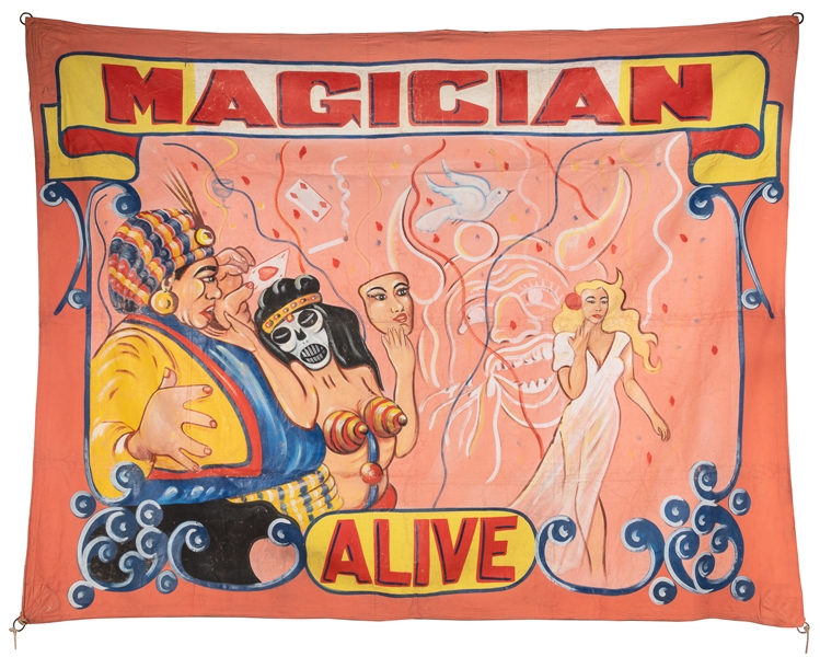  Magician / Alive Sideshow Banner. American, mid-20th centur...