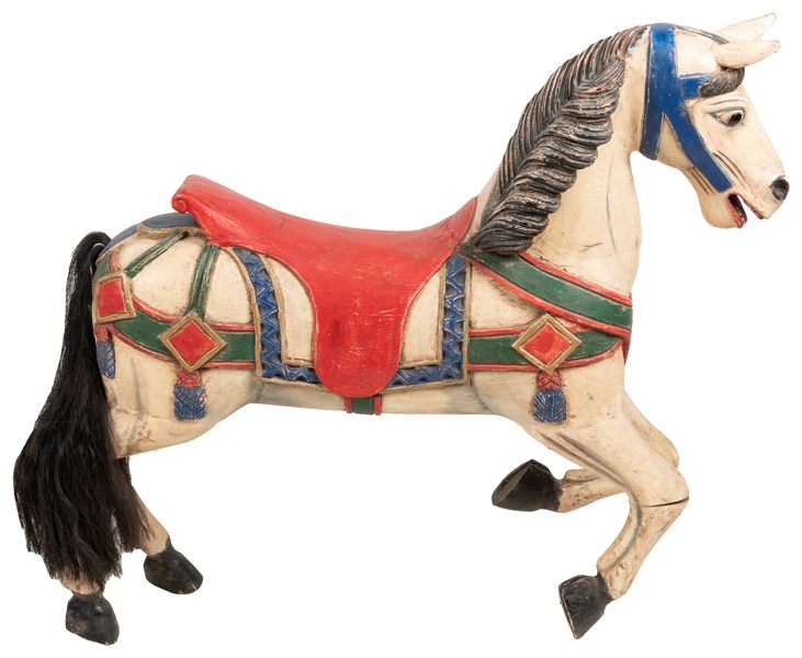  Carousel Horse. Painted hardwood, in red, white and green. ...