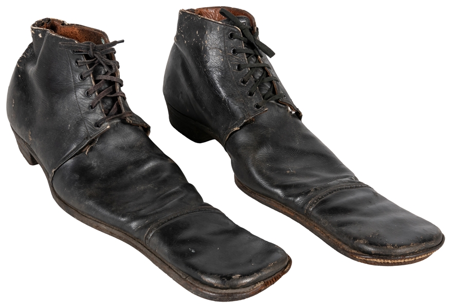  Pair of Leather Clown Shoes. Circa early 20th century. Blac...