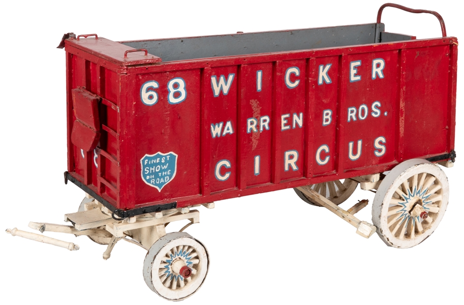  Wicker Warren Bros. Circus Model Wagon. Painted metal and w...