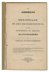  [ABOLITIONISM]. [LEWIS, Evan (1782-1834)]. An Address to Ch...