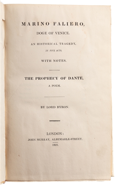  BYRON, George Gordon, Lord (1788-1824). Marino Faliero, Dog...