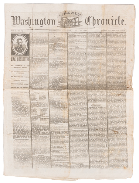  [NEWSPAPER]. [LINCOLN, Abraham (1801-1865), subject]. Washi...