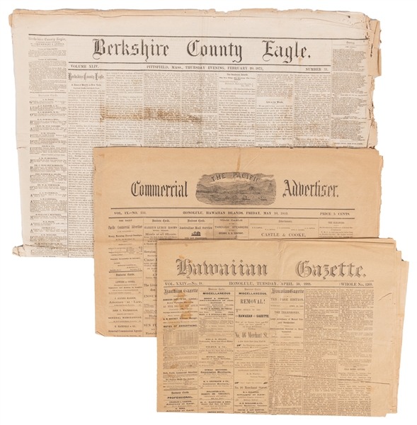  [NEWSPAPERS]. [HAWAII]. Group of 3 Nineteenth-Century Newsp...