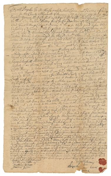  [COLONIAL LAND CONTRACT]. COTTON, Josiah (1679?-1756). Manu...