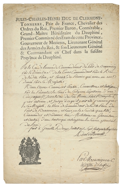  [FRENCH REVOLUTION ASSOCIATION]. DUC DE CLERMONT-TONNERRE, ...