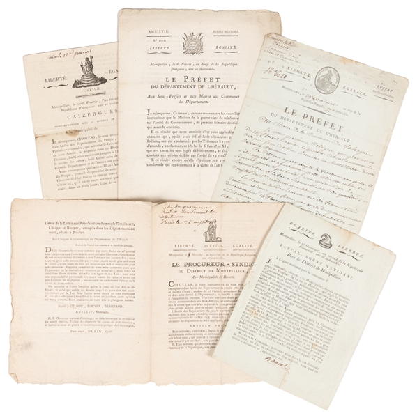  [FRENCH REVOLUTION]. Group of 5 Documents or Proclamations....