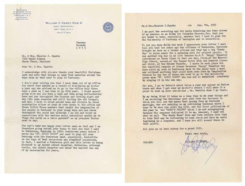  HANDY, W.C. (1873—1958). Typed letter signed, and two Chris...