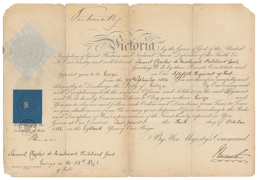  QUEEN VICTORIA (1819-1901). Partially Printed Document Sign...