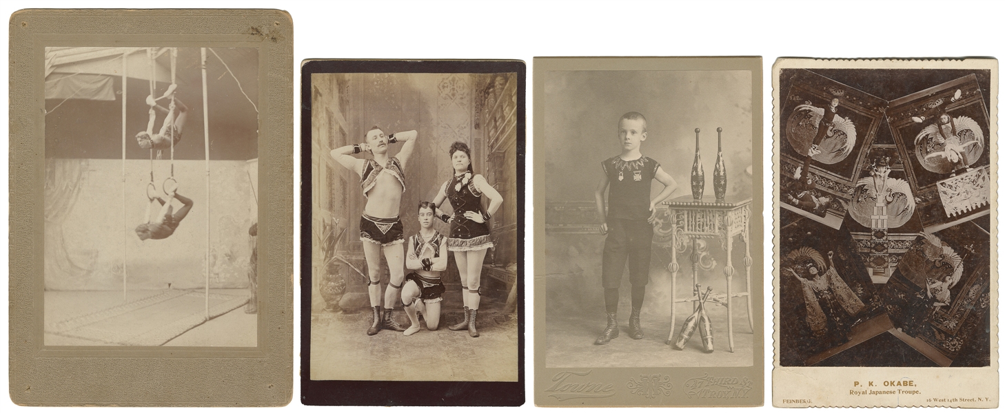  [ACROBATS]. [JUGGLERS]. Four Cabinet Card Photographs of Ac...