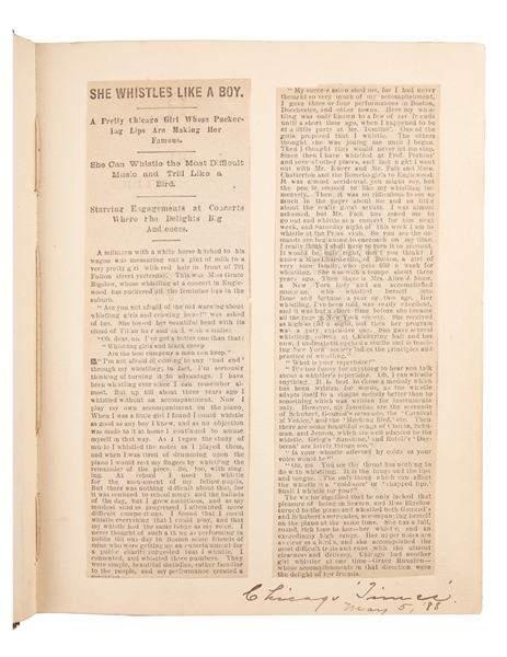  [ARTISTIC WHISTLING]. Scrapbook of Chicago whistler Grace F...