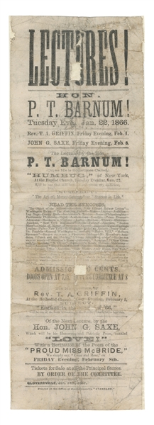  BARNUM, P. T. (Phineas Taylor Barnum 1810 – 1891). Lectures...