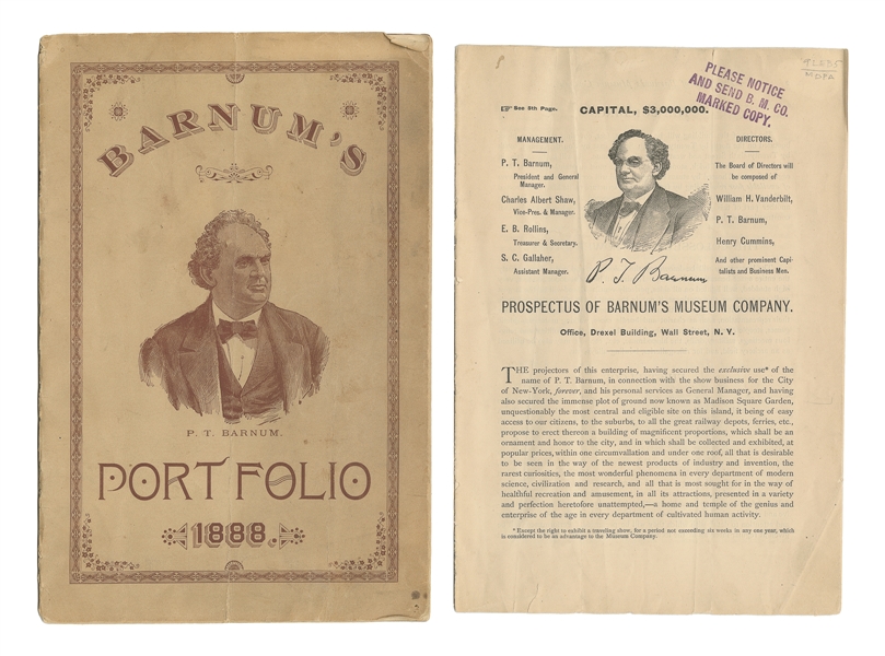  BARNUM, P.T. (1810 – 1891). Barnum’s Portfolio 1888 [cover ...