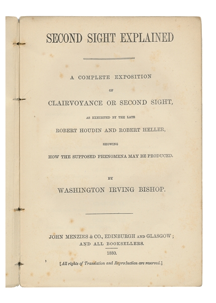  BISHOP, Washington Irving (1855 – 1889). Second Sight Expla...