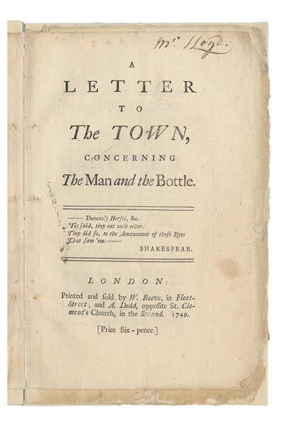  [BOTTLE CONJURER]. A Letter to The Town, Concerning the Man...