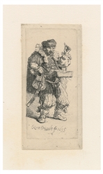  Le Charlatan. Engraving after Rembrandt Harmenszoon van Rij...
