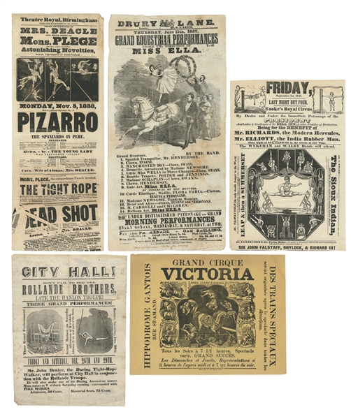  [CIRCUS]. Group of 5 Illustrated Letterpress Broadsides for...