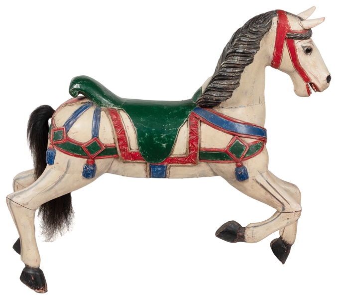  Carousel Horse. Painted hardwood, in red, white and green. ...