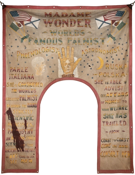 Madame Wonder / World’s Famous Palmist Sideshow Entrance Banner. 