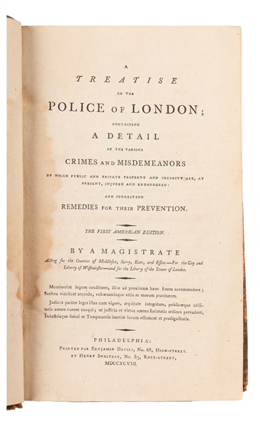  [COLQUHOUN, Patrick (1745-1820)]. A Treatise on the Police ...